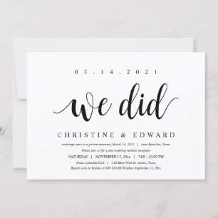 Convite Nós nos casamos, Elopamento Pós-Casamento Moderno