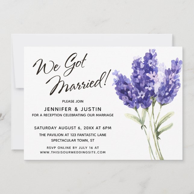 Convite Nós Nos Casamos Flores de Lavanda Aquarela (Frente)
