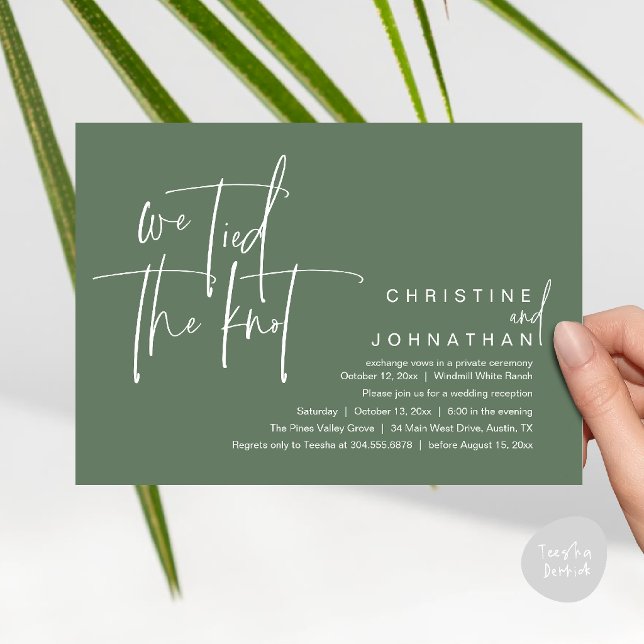 Convite Nós nos casamos, Recepção de casamento moderno (We tied the knot, Modern wedding reception dinner party Invitation card in forest sage green)