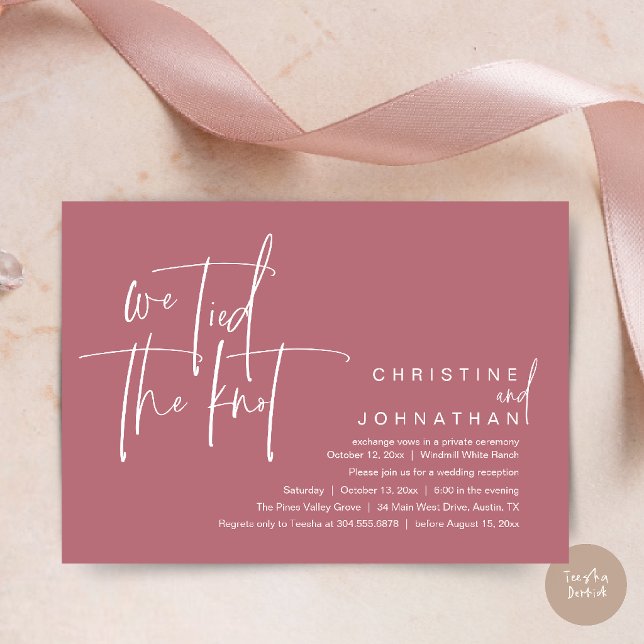 Convite Nós nos casamos, Recepção de casamento moderno (We tied the knot, Modern wedding reception dinner party Invitation card in dusty rose)