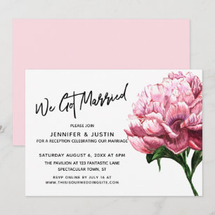 Convite Nós Nos Casamos Tipografia, Peônia Aquarela Rosa