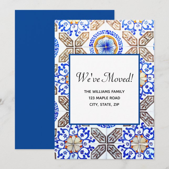 Convite Nós nos mudamos Azul Italiano Novo Endereço  (Frente/Verso)