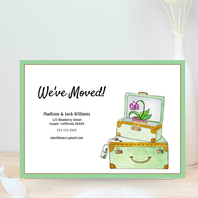 Convite Nós nos mudamos! Bagagem de Aquarela e Orquídea (Charming and whimsical way to share the big moving announcement. )