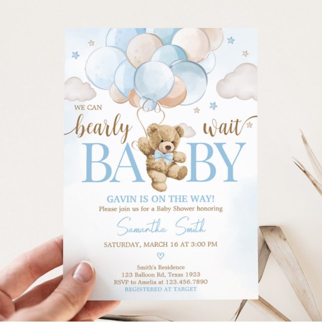 Convite Nós Podemos Esperar Chá de fraldas De Balão Do Urs (Teddy Bear Balloon Baby Shower Invitation)