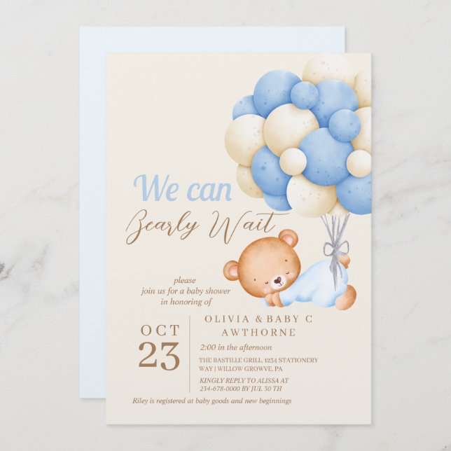 Convite Nós podemos esperar o Chá do Bear Balon (Frente/Verso)