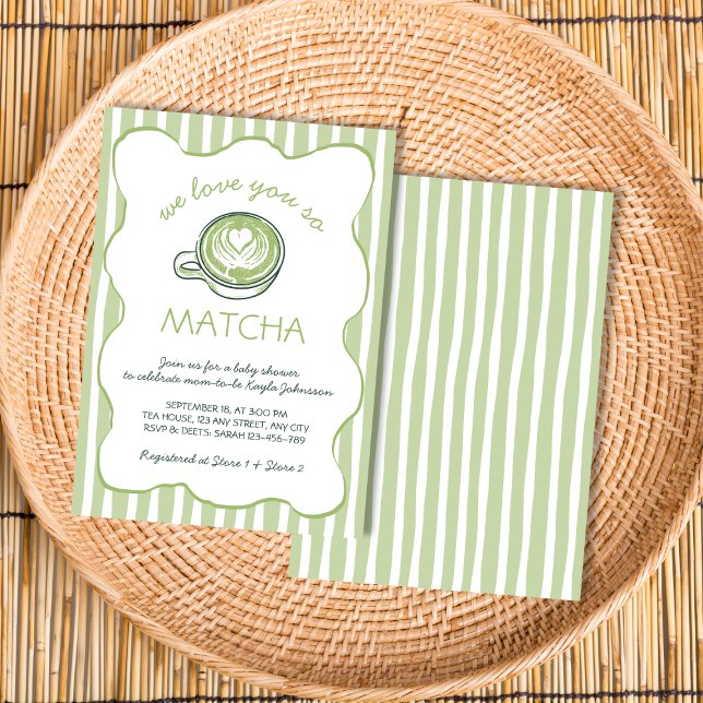 Convite Nós Te Amamos Tanto Chá Verde Matcha Chás de Bebê (We Love You So Matcha Green Tea Baby Shower Invitation)