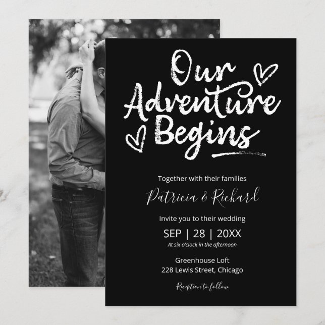 Convite Nossa Aventura Começa Negro Russo De Casamento (Frente/Verso)