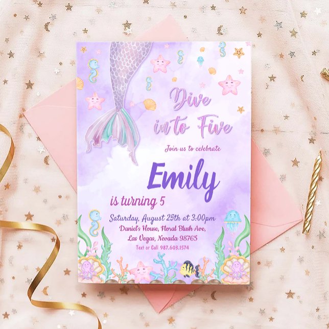 Convite Nossa Festa de aniversário De Sereia Sob O Partido (Criador carregado)