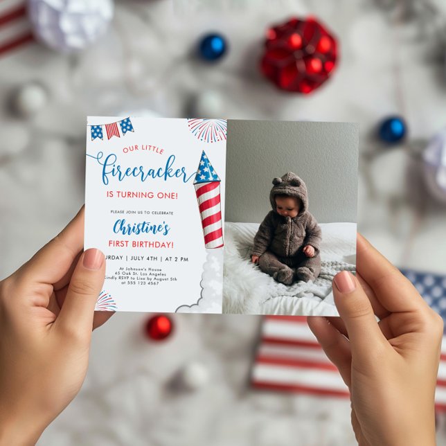 Convite Nossa Foto do primeiro aniversario do Firecracker (Criador carregado)