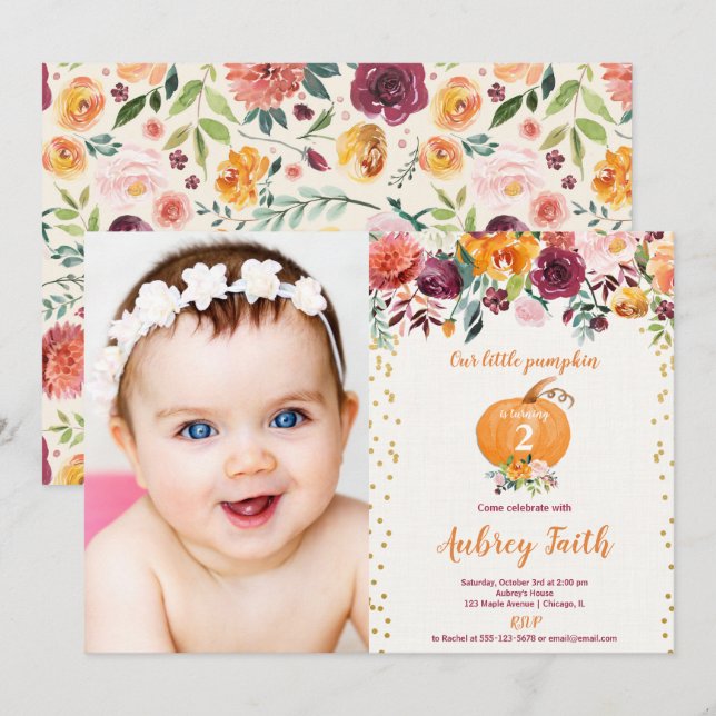 Convite Nossa foto floral do aniversário de Borgonha da (Frente/Verso)