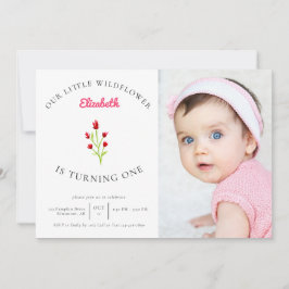 Convite Nossa Foto Floral do primeiro aniversario de Flor 