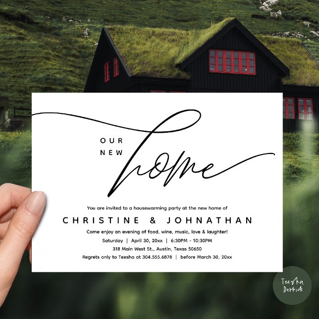 Convite Nossa Nova Casa, Festa Adorável De Aquecimento Dom (Our New Home, Cozy Lovely Housewarming Party Invitation Card, PDF, White Black)