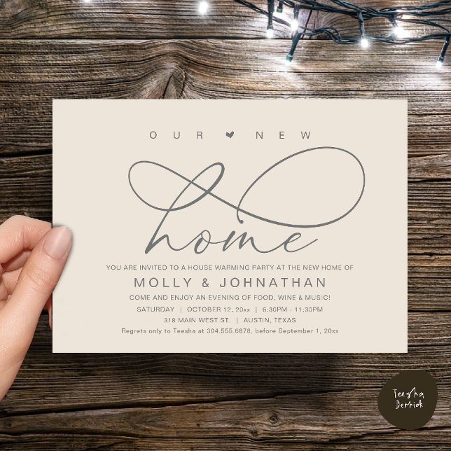 Convite Nossa Nova Casa, Festa de Aquecimento Moderno e El (Our New Home, Modern Elegant Housewarming party Invitation Card in Cream Grey)