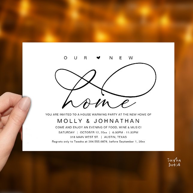 Convite Nossa Nova Casa, Festa de Aquecimento Moderno e El (Our New Home, Modern Elegant Housewarming party Invitation Card in Black and White)