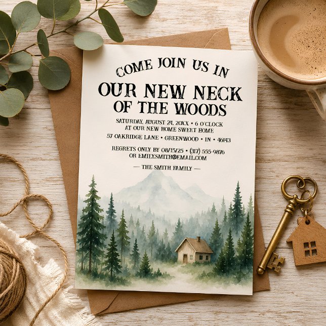 Convite Nossa Nova Região | Festa de Inauguração (✨ Charming Woodland Housewarming Party Invitation – Rustic New Address Celebration Card)