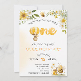 Convite Nossa Pequena Abelha 1º Aniversário Floral de Abel