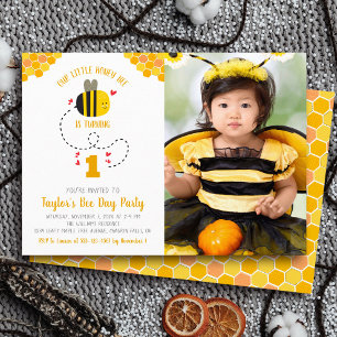 Convite Nossa Pequena Abelha Fofa Foto Doce de Aniversário