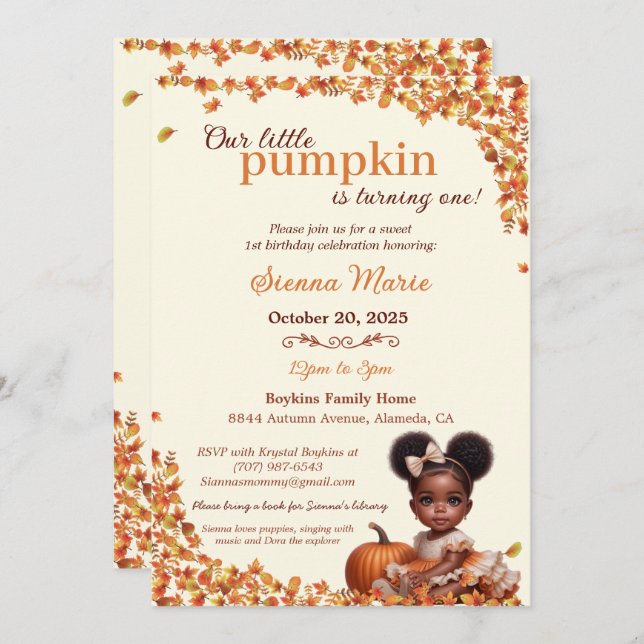 Convite Nossa Pequena Abóbora Afro Puff Beff Aniversário (Frente/Verso)