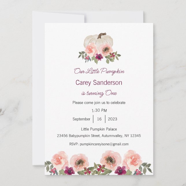 Convite Nossa Pequena Abóbora é um Convite, primeiro anive (Frente)