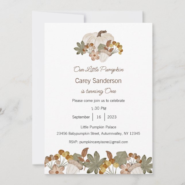 Convite Nossa Pequena Abóbora é um Convite, primeiro anive (Frente)