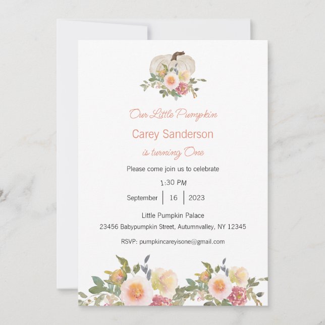 Convite Nossa Pequena Abóbora é um Convite, primeiro anive (Frente)