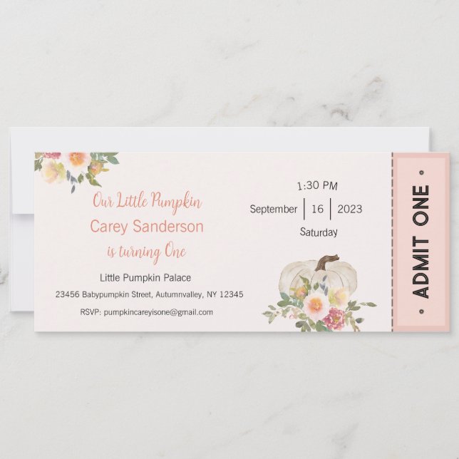 Convite Nossa Pequena Abóbora é um Convite, primeiro anive (Frente)