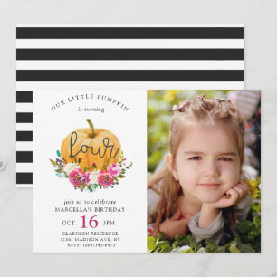 Convite Nossa Pequena Abóbora Outono Floral 4º Aniversário