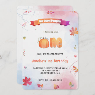Convite Nossa Pequena Abóbora Primeira Aquarela