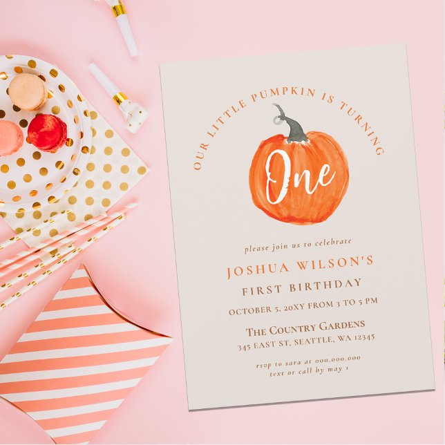 Convite nossa pequena abóbora primeira festa de aniversári (our little pumpkin first birthday party invitation )