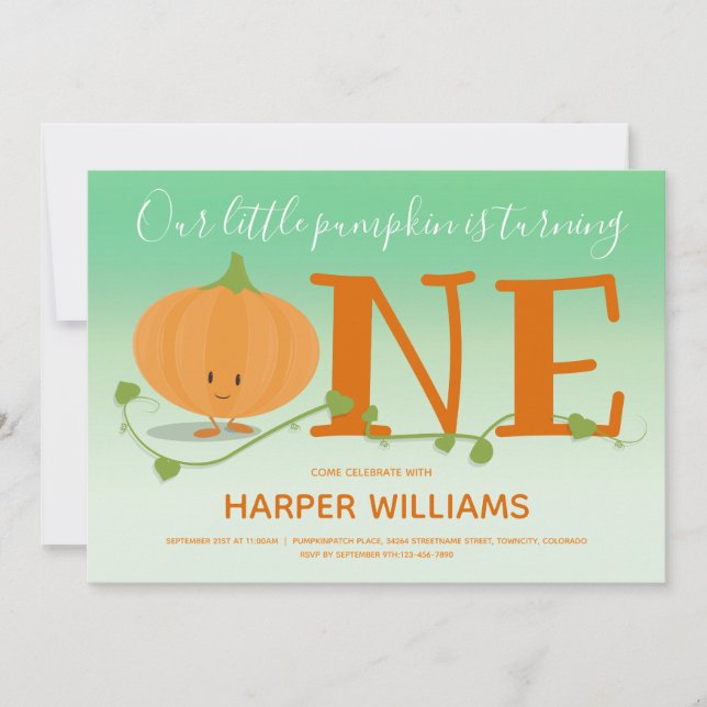 Convite Nossa Pequena Abóbora Virando Um primeiro aniversa (Frente)