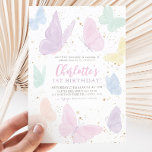 Convite Nossa Pequena Borboleta Garota Pastel Rainbow Aniv<br><div class="desc">Nossa borboleta está girando 1! Um tema bonito de borboletas para a festa de primeiro aniversario das suas meninas! Apresentando borboletas de arco-íris pastel.</div>