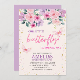 Convite Nossa pequena borboleta primeiro aniversario Flora