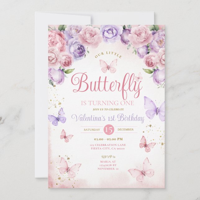 Convite Nossa pequena borboleta Rosa Roxo está fazendo um  (Frente)