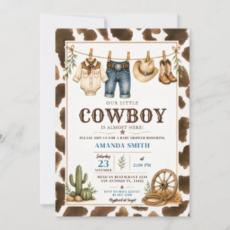 Convite Nossa Pequena Corda de Roupas de Cowboy Churrasco