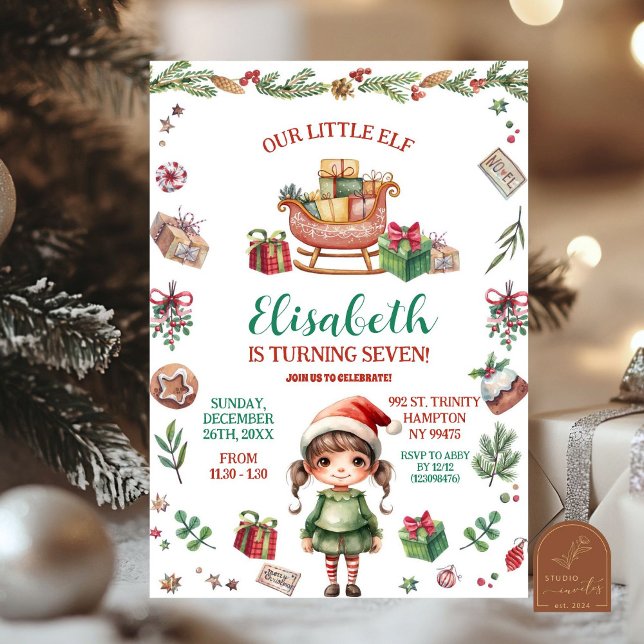 Convite Nossa Pequena Elfa Trenó de Natal Aniversário Meni (Criador carregado)