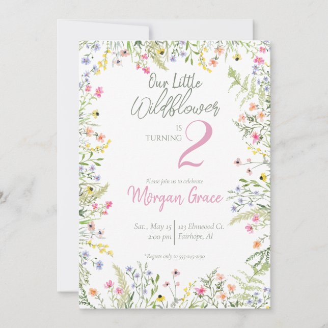 Convite Nossa Pequena Festa de aniversário de Flor Selvage (Frente)