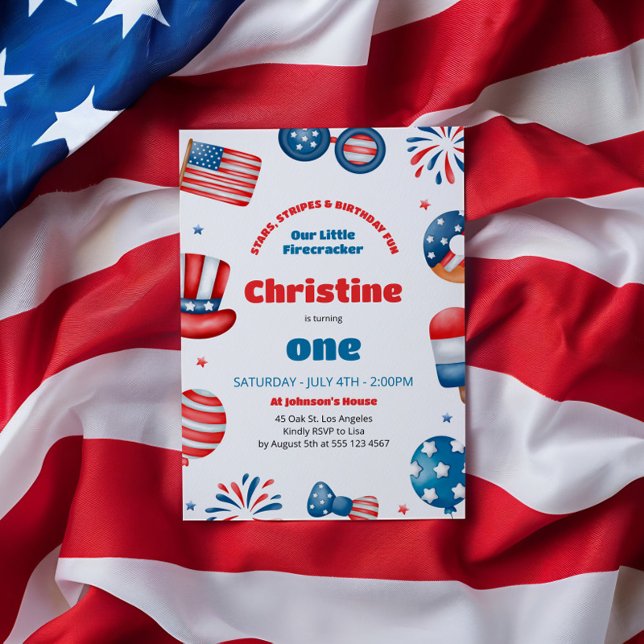 Convite Nossa pequena Festa de aniversário do Firecracker (Criador carregado)