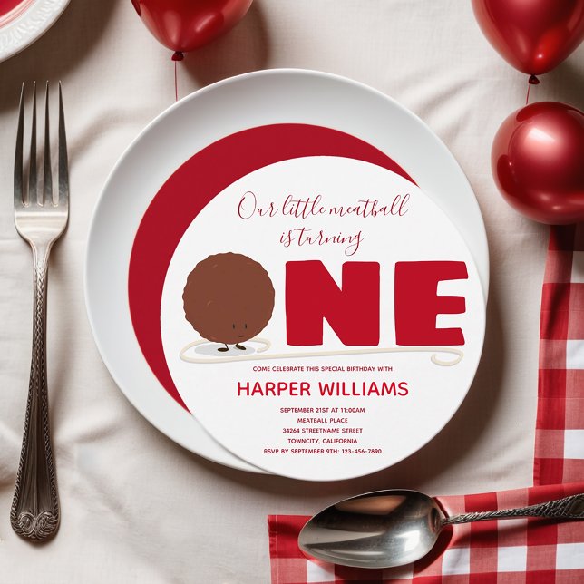 Convite Nossa Pequena Meatball Virando Um Primeiro Anivers (Add this invitation to your cart and have a fun, meatball & spaghetti, 1st birthday party!)