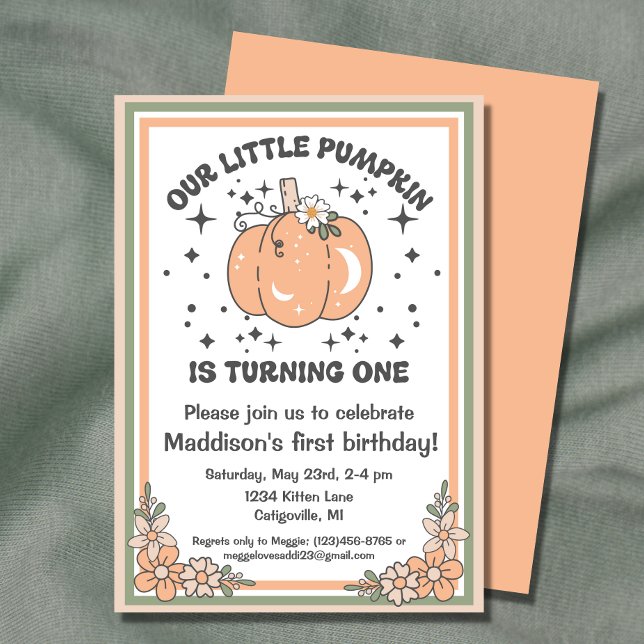 Convite Nossa Pequena primeiro aniversario de Abóbora, Abó (The perfect invitation for your little pumpkin's first birthday party.
)