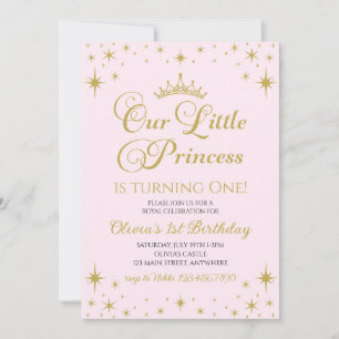 Convite Nossa Pequena Princesa Aniversário Dourado e Rosa