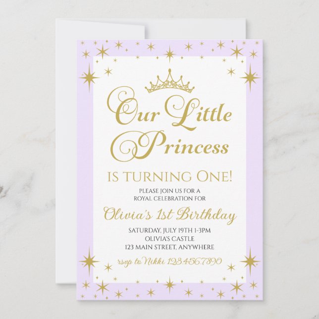 Convite Nossa Pequena Princesa Real Aniversário Dourado e  (Frente)