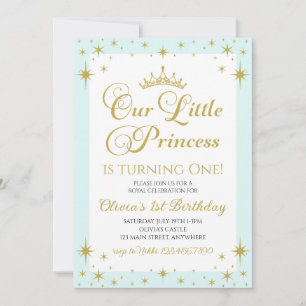 Convite Nossa Pequena Princesa Real Aniversário Dourado e 