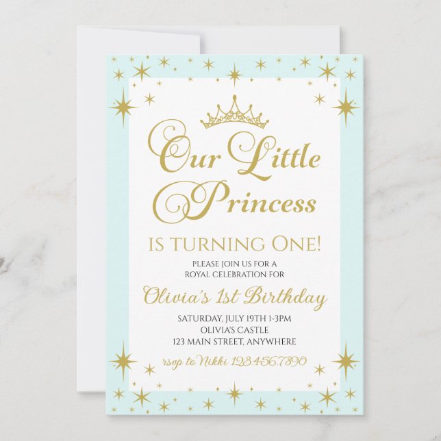 Convite Nossa Pequena Princesa Real Aniversário Dourado e  (Frente)