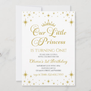 Convite Nossa Pequena Princesa Real Aniversário Dourado e 