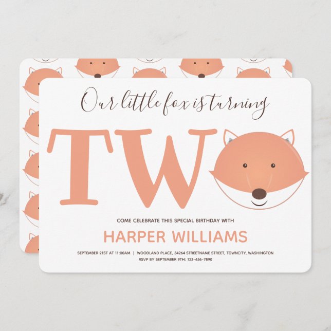 Convite Nossa Pequena Raposa está transformando o Aniversá (Frente/Verso)