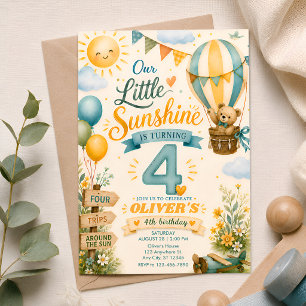 Convite Nossa Pequena Sunshine Faz Quatro Balão de Ar Quen