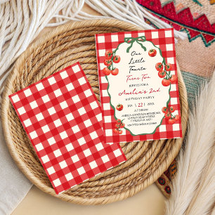 Convite Nossa pequena Tomatinha Vermelha Gingham faz dois