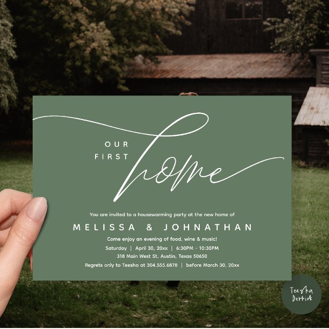 Convite Nossa Primeira Casa, Festa Adorável De Aquecimento (Our First Home, Cozy Lovely Housewarming Party Invitation Card, PDF, Lovely Cozy Forest Sage Green)