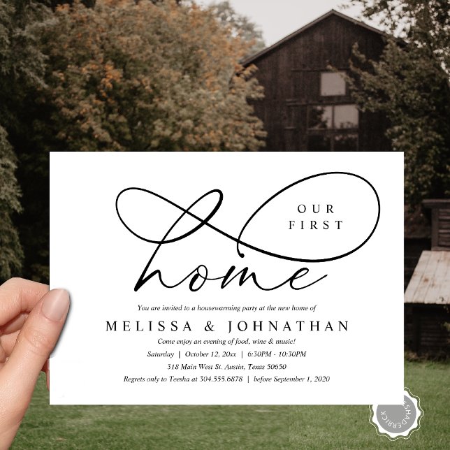 Convite Nossa Primeira Casa, Festa de Aquecimento da Casa  (Our First Home, Cozy Lovely Housewarming Party Invitation Card, PDF, Lovely Cozy Black White)