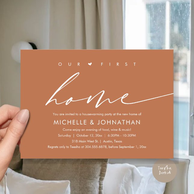 Convite Nossa Primeira Nova Casa, Comemoração do Partido d (Our First New Home, Housewarming Party Celebration Invitation Card, PDF, in Copper Rust)